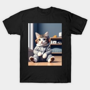 Cat with headphones - Modern digital art T-Shirt